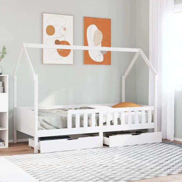 vidaXL Kinderbedframe met lades 90x190 cm massief grenenhout Wit