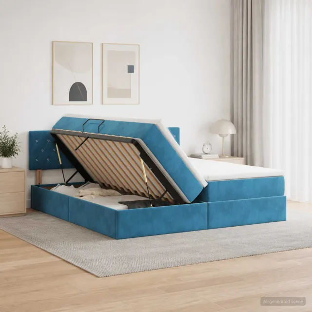 vidaXL LED Opslagbed met Matras Donkerblauw 200 x 200 cm Fluweel