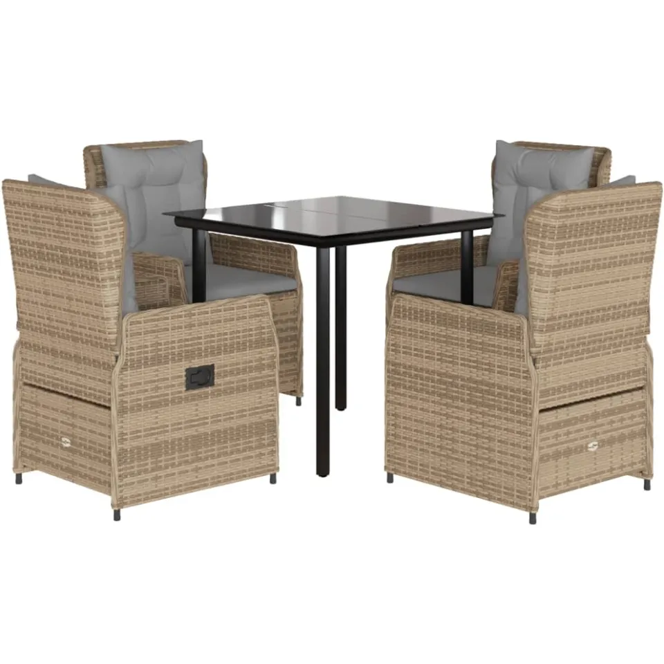 vidaXL 5-delige Tuinset met kussens poly rattan beige, foto 3