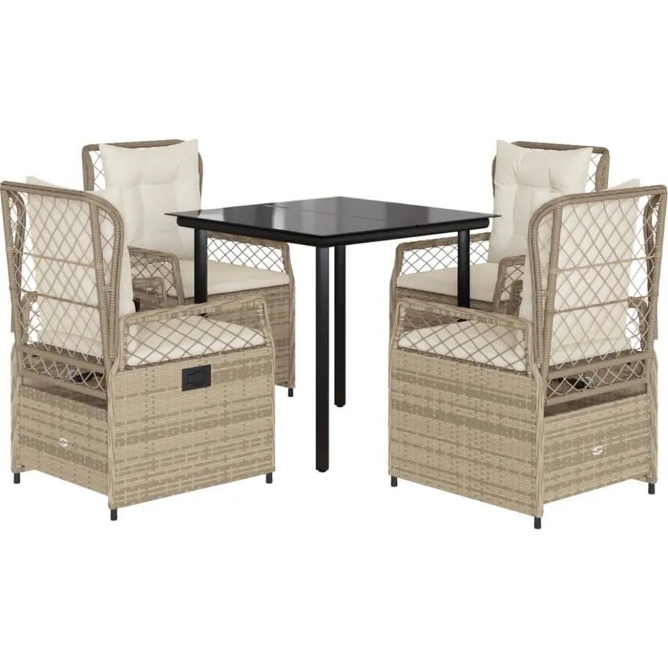 vidaXL 5-delige Tuinset met kussens poly rattan beige, foto 3