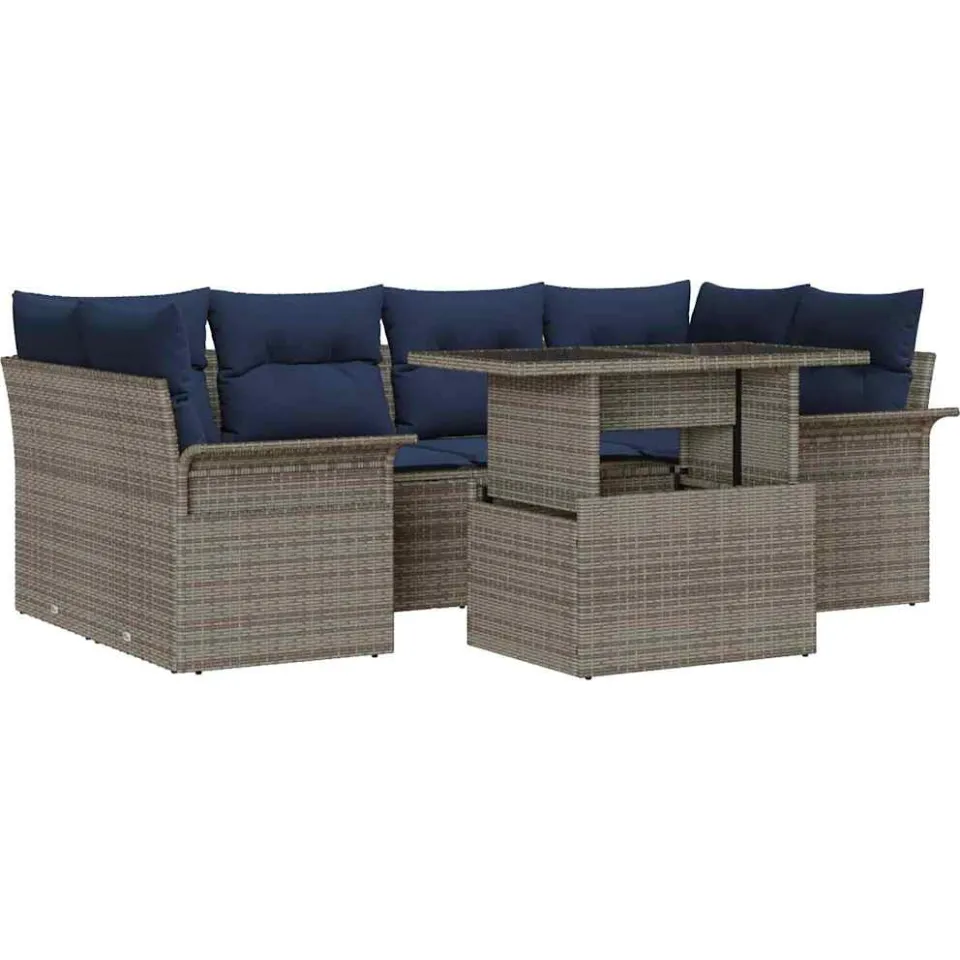 vidaXL Tuin Sofa Set 7 st Grijs [Synthetisch]: Poly Rattan