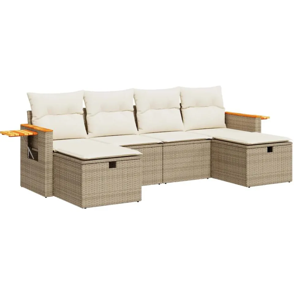 vidaXL 6-delige Loungeset met kussens poly rattan beige, foto 3