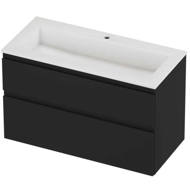 Proline Aristo Badmeubelset Polystone Elegant 1 Kraangat 100x46x62 cm Glans Wit Mat Zwart