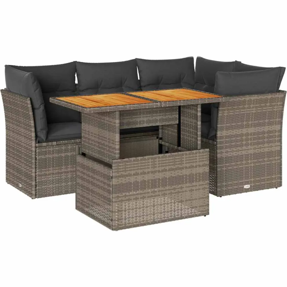 vidaXL 5-delige Loungeset met kussens poly rattan grijs, foto 3