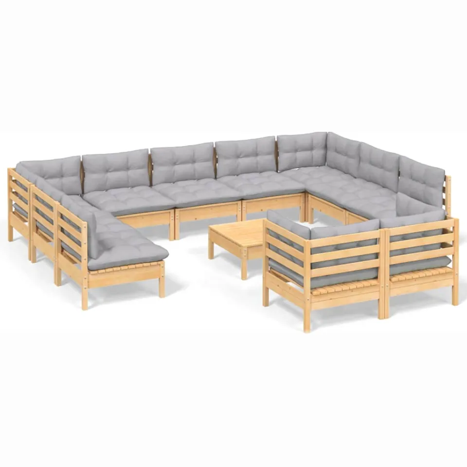 vidaXL 12-delige Loungeset met grijze kussens massief grenenhout grijs, foto 4
