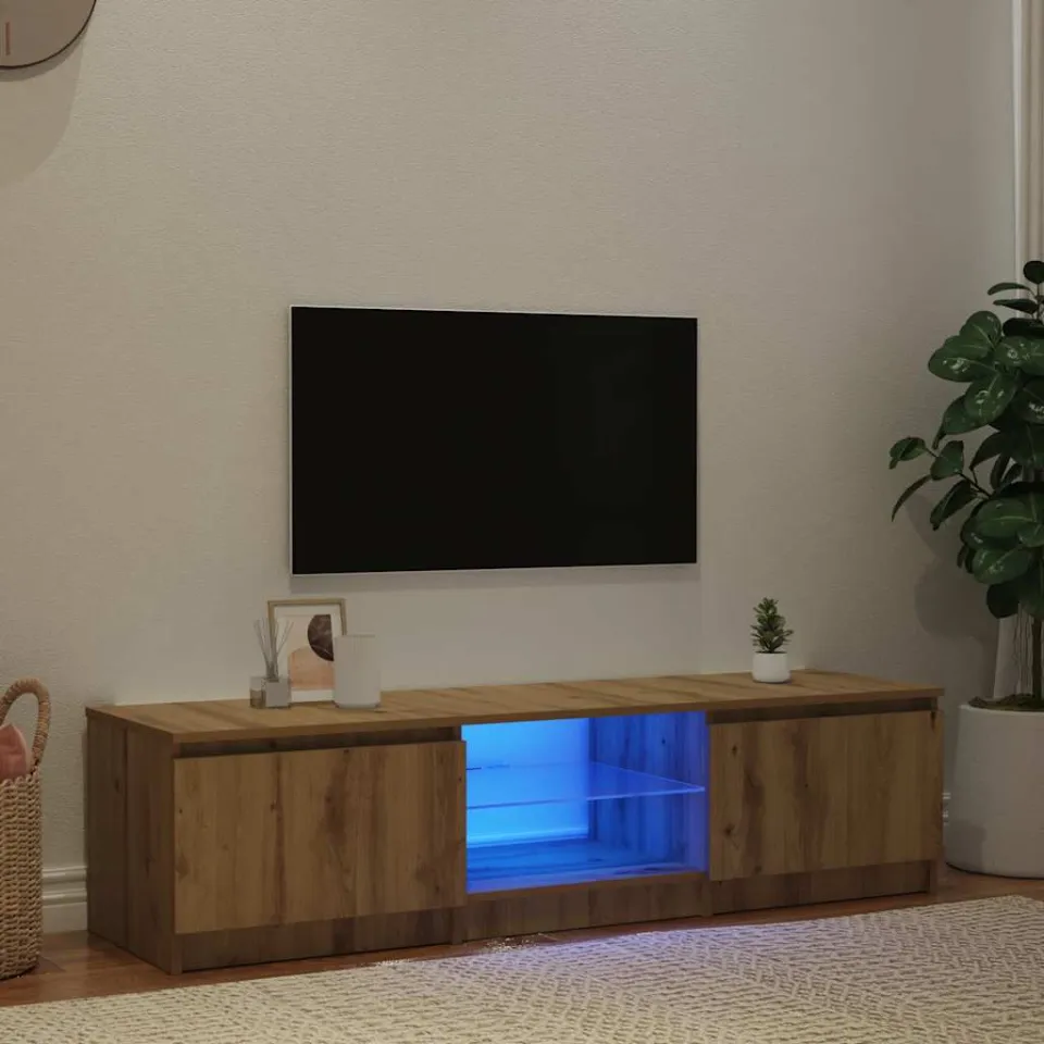 vidaXL Tv-meubel met LED 140x40x36 cm bewerkt hout artisanaal eiken, foto 3