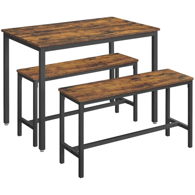 uJOY Eettafel - Complete set voor 4 personen - Met 2 banken - Ruimtebesparend ontwerp - Duurzaam tafelblad - Stevige constructie Bruin en zwart