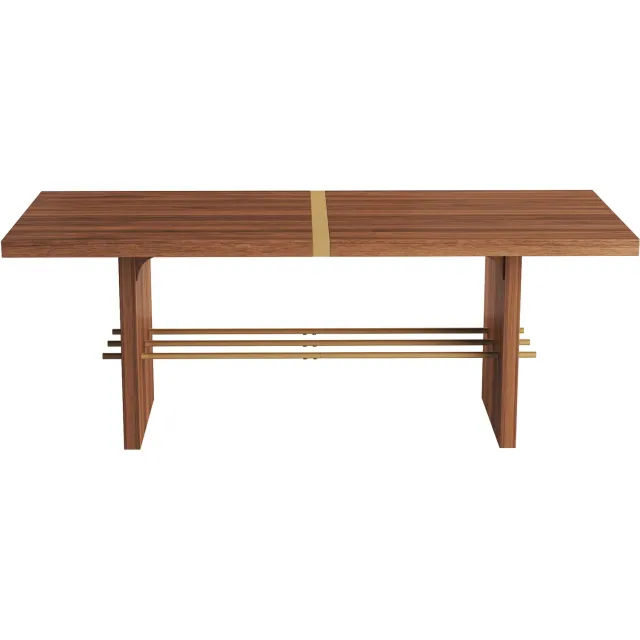 SONNENH Rechthoekige eettafel met goudkleurige dwarsverbinding - MDF walnootlook - 180 x 75 cm Walnootlook en goudkleurig