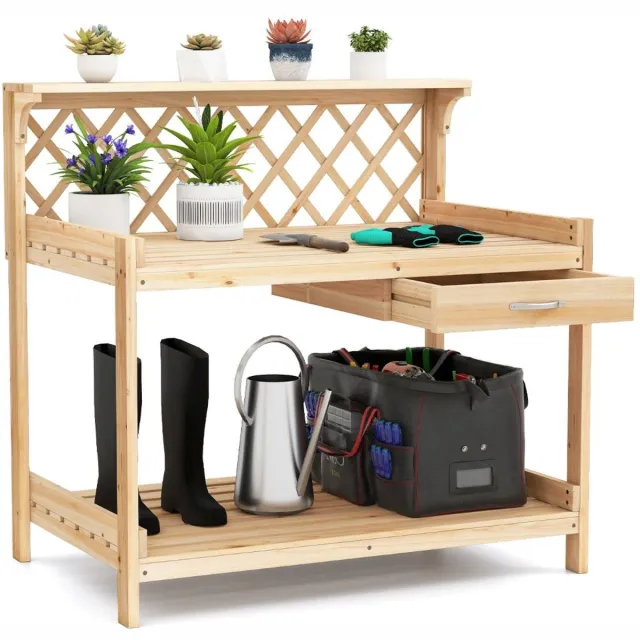 GranMaison Oppottafel – Hout – Buiten – Tuinkast – Werktafel – Opbergkast – Weerbestendig – Natuurlijk