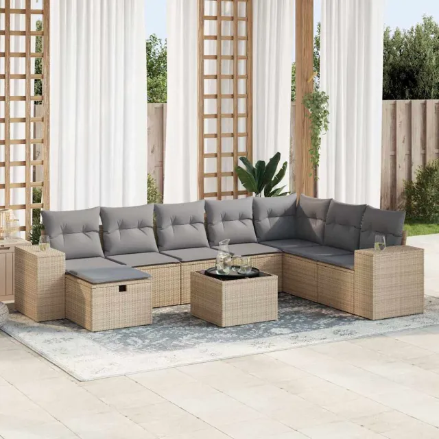vidaXL 9-delige Loungeset met kussens poly rattan beige, foto 2