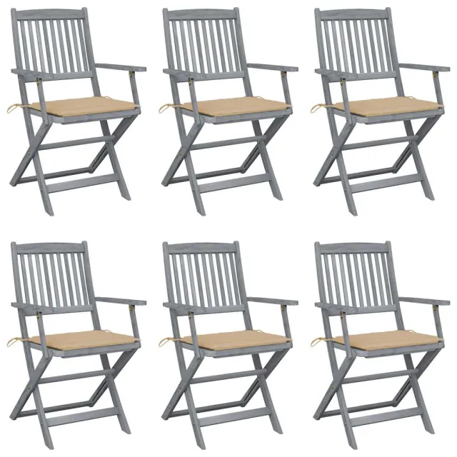 vidaXL Inklapbare stoelen 6 st met kussens massief acaciahout Beige