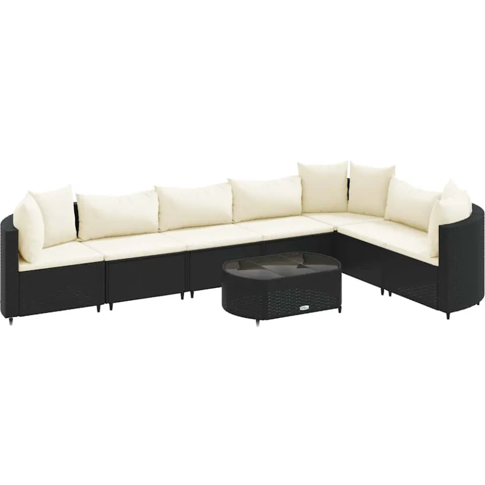 vidaXL 8-delige Loungeset met kussens poly rattan zwart