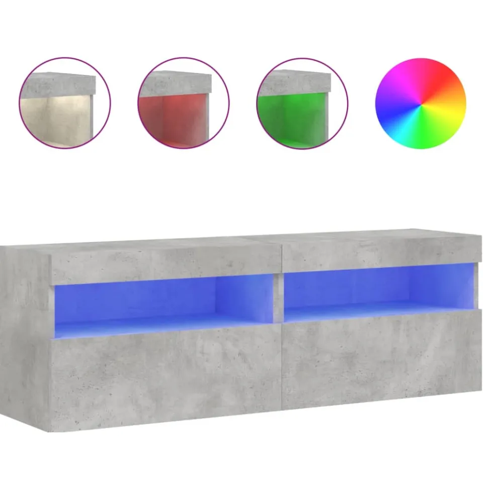 vidaXL Tv-wandmeubels met LED 2 st 60x30x40 cm betongrijs grijs, foto 3