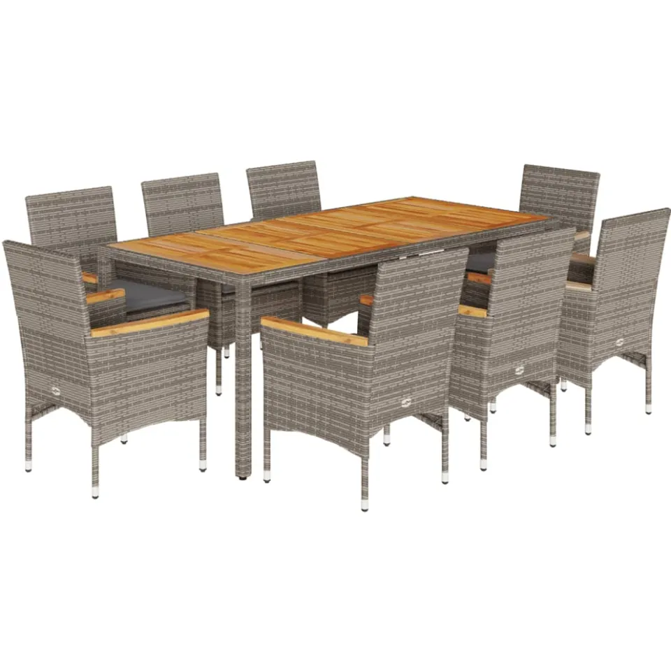 vidaXL 9-delige Tuinset met kussens poly rattan en acaciahout grijs, foto 3