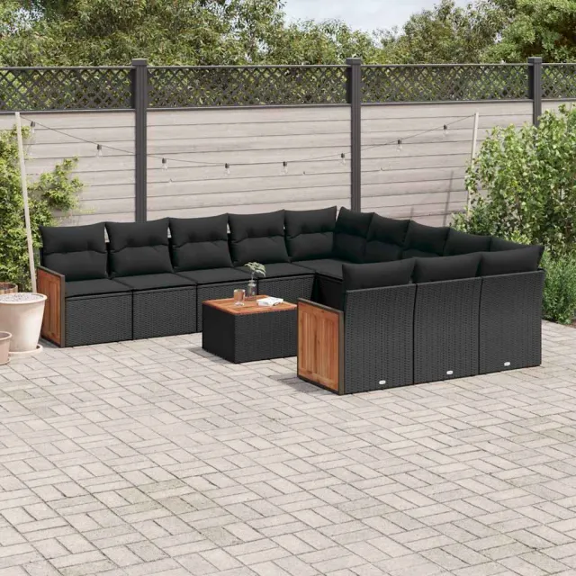 vidaXL 12-delige Loungeset met kussens poly rattan zwart, foto 2