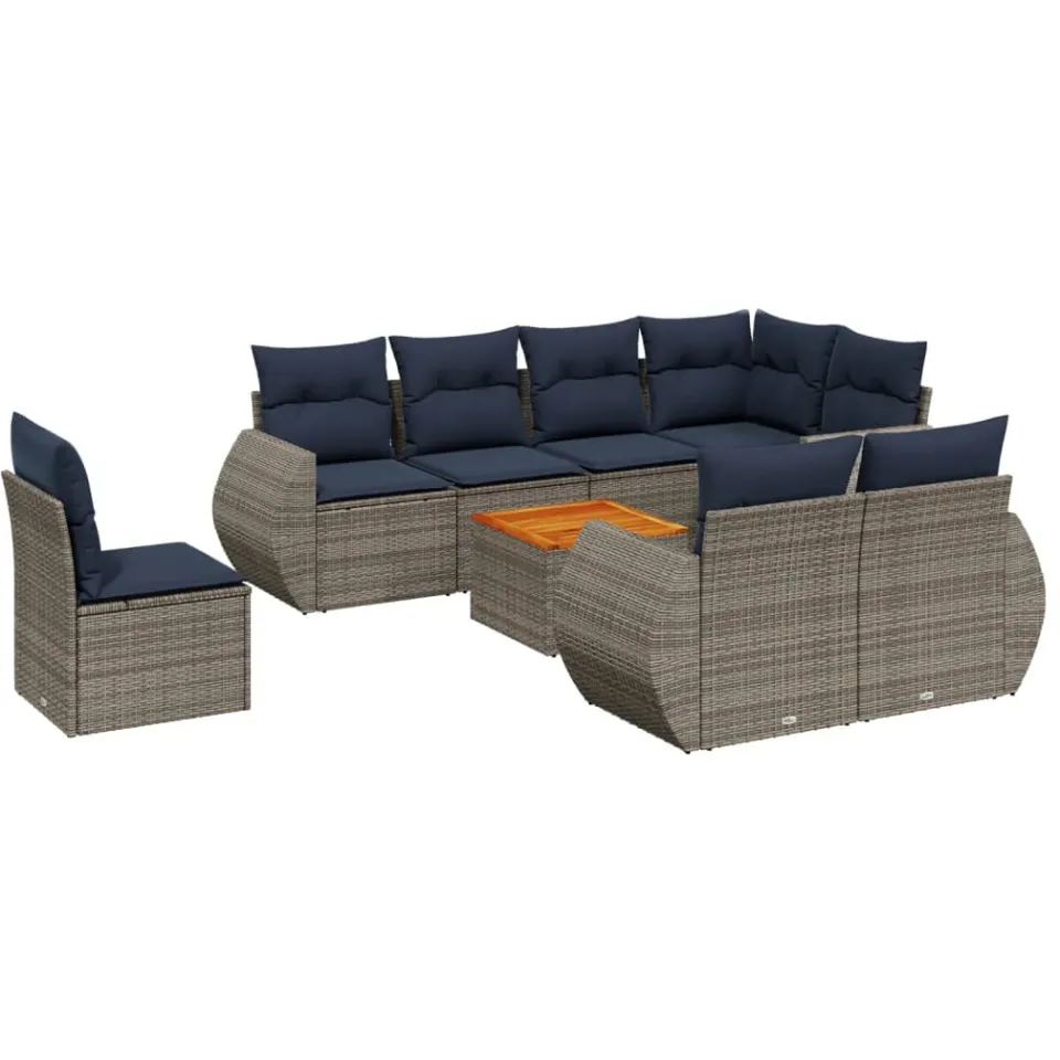 vidaXL 9-delige tuinbankset met kussens, grijs polyrotan, foto 3