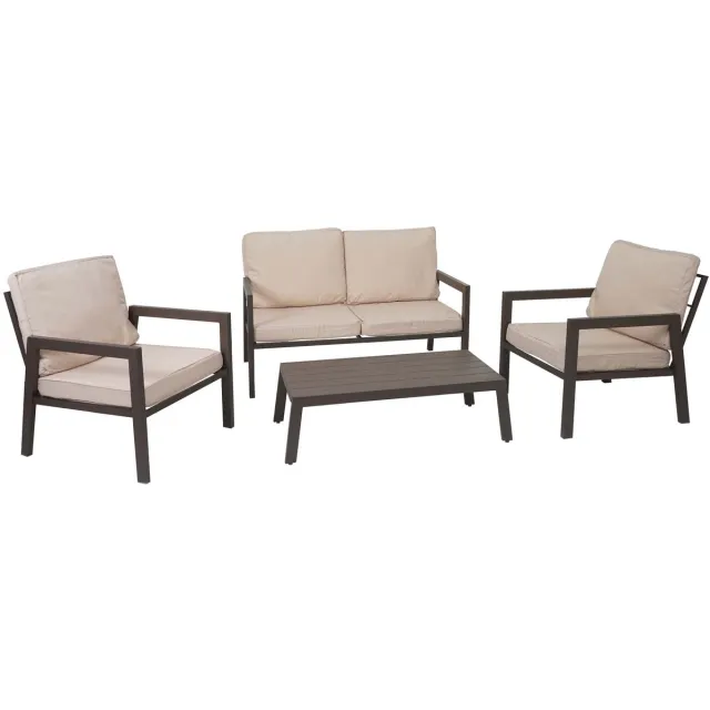 MCW Set MCW-L64, tuinlounge tuinset loungeset zitgroep bank, metaal ~ bekleding crèmewit
