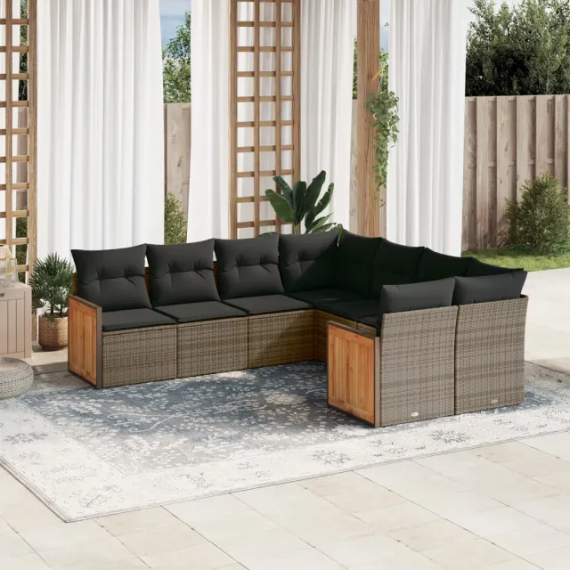 vidaXL 8-delige Loungeset met kussens poly rattan grijs, foto 2