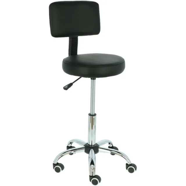 Alora Tabouret comfort met rugleuning - Zwart - verstelbaar in hoogte - krukje - werkkruk - ergonomische kruk op wielen
