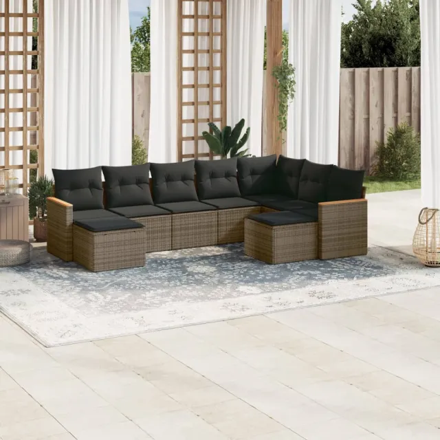 vidaXL 9-delige Loungeset met kussens poly rattan grijs, foto 2