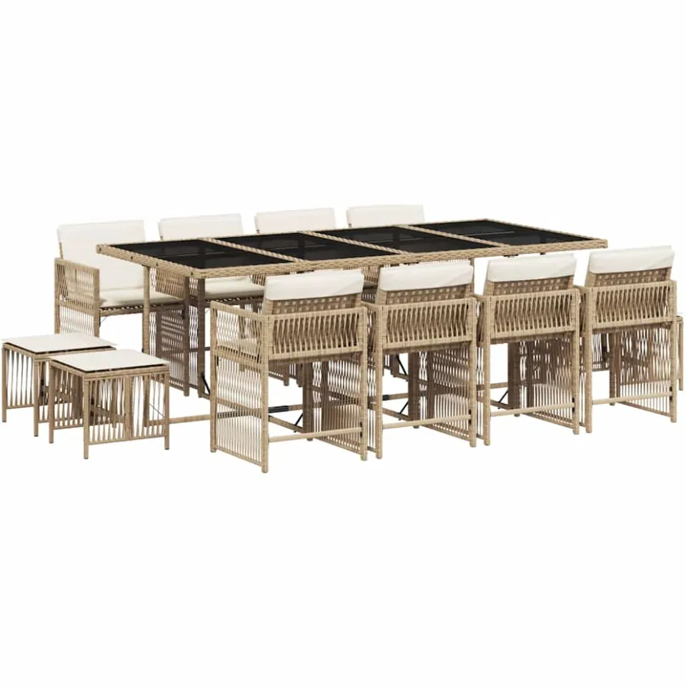 vidaXL 13-delige Tuinset met kussens poly rattan beige