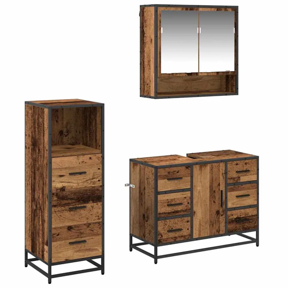 vidaXL Badkamermeubelset 3 st Oud Hout 80 x 33 x 60 cm Bewerkt hout bruin, foto 3