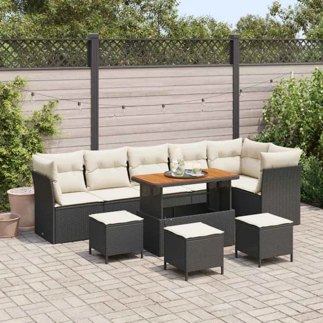 vidaXL Tuinbankenset 10 st Zwart poly rattan, foto 2