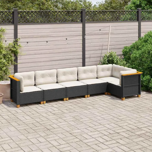 vidaXL 6-delige Loungeset met kussens poly rattan zwart, foto 2