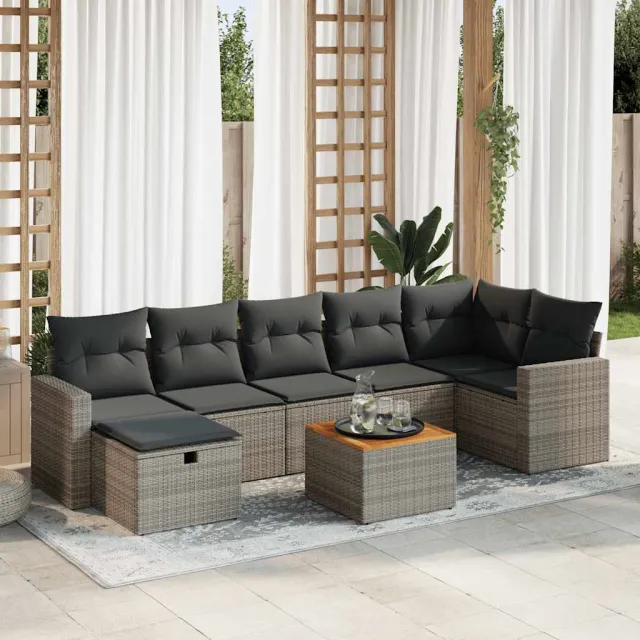 vidaXL 8-delige Loungeset met kussens poly rattan grijs, foto 2