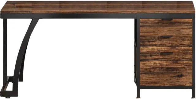Happiq Computerbureau - Bureau met lades - Werktafel - Voor studeren of werken - 3 lades - Rustic brown Bruin