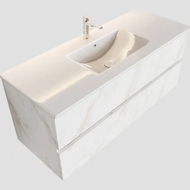 Boss & Wessing Badkamermeubel BWS Madrid Carrara Mat 120 cm Keramische Wastafel (1 kraangat, 2 lades)