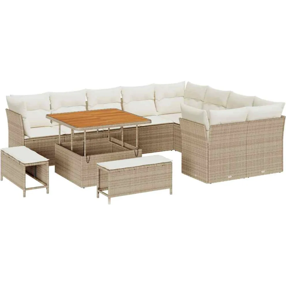 vidaXL Tuinbankenset 12 st Beige poly rattan