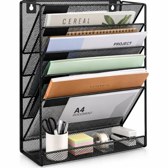 BOTC Tijdschriftenhouder wand - A4 - 6-laags Hangende Dossierhouder - voor werkplekken - Voor Kantoor en Thuis - Zwart