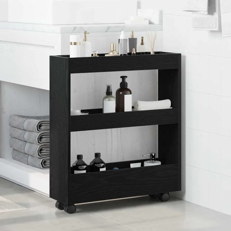vidaXL Smalle Opbergtrolley Zwart Eiken 60 x 18 x 70 cm Bewerkt hout, foto 4