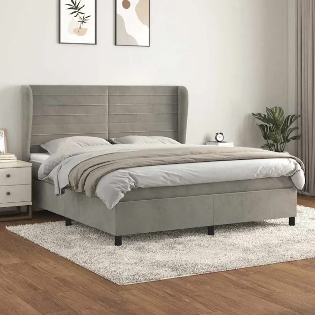 vidaXL Boxspring met matras fluweel lichtgrijs 160x200 cm grijs