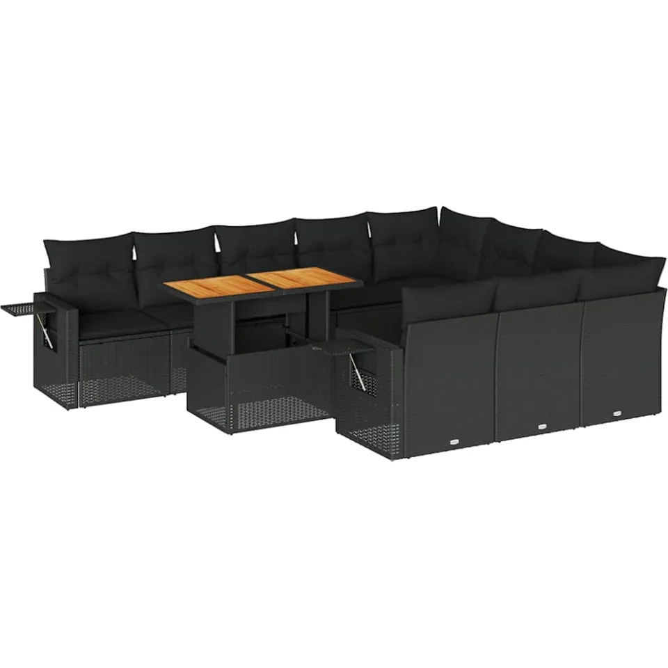 vidaXL 11-delige Loungeset met kussens poly rattan zwart, foto 3