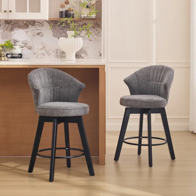 CHICFURN Barkruk - Draaibaar met rugleuning - Voetsteun - Grijs