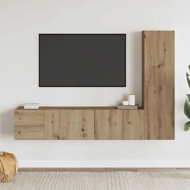 vidaXL Tv-wandkasten 3 st bewerkt hout artisanaal eikenkleurig, foto 2