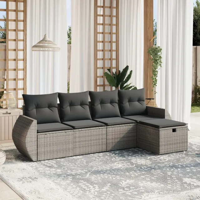 vidaXL 5-delige Loungeset met kussens poly rattan grijs, foto 2