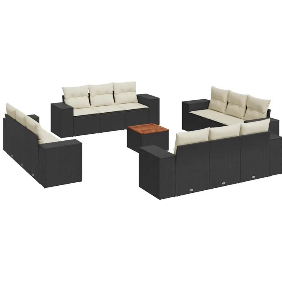 vidaXL 13-delige Loungeset met kussens poly rattan zwart