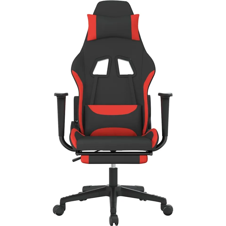 vidaXL Massage gamestoel met voetensteun stof zwart en rood
