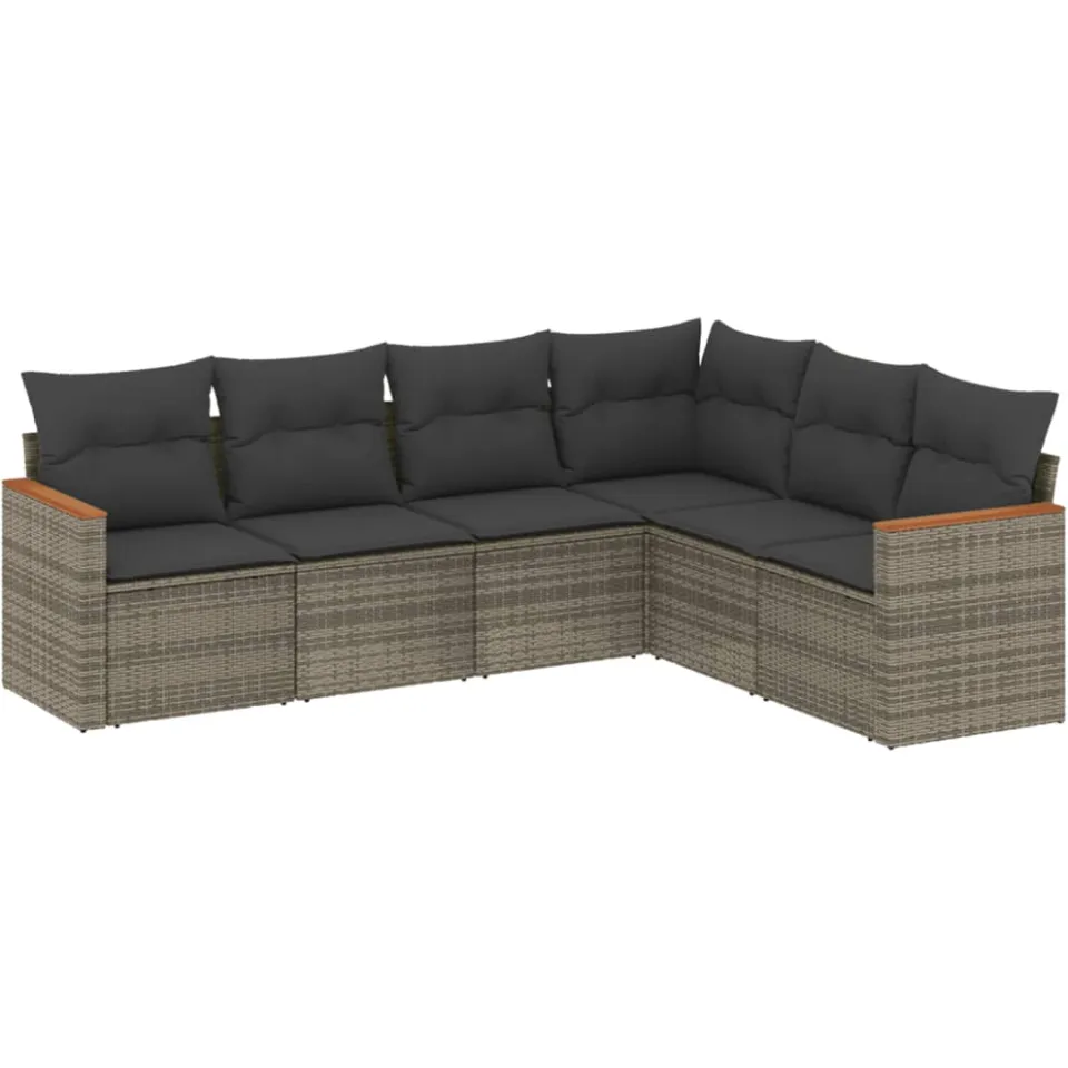 vidaXL 6-delige Loungeset met kussens poly rattan grijs, foto 3