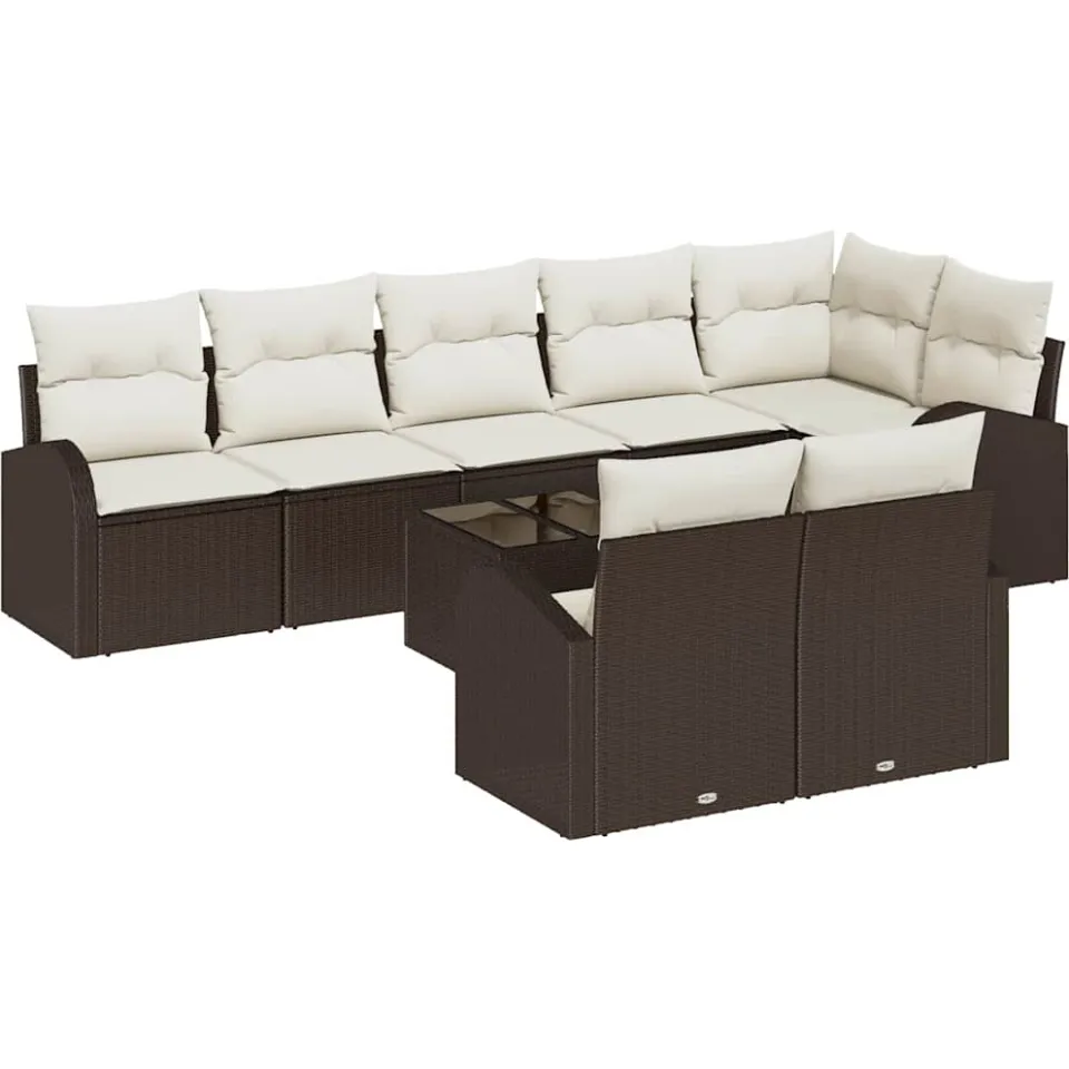 vidaXL Tuinbankenset 9 st Bruin en wit poly rattan