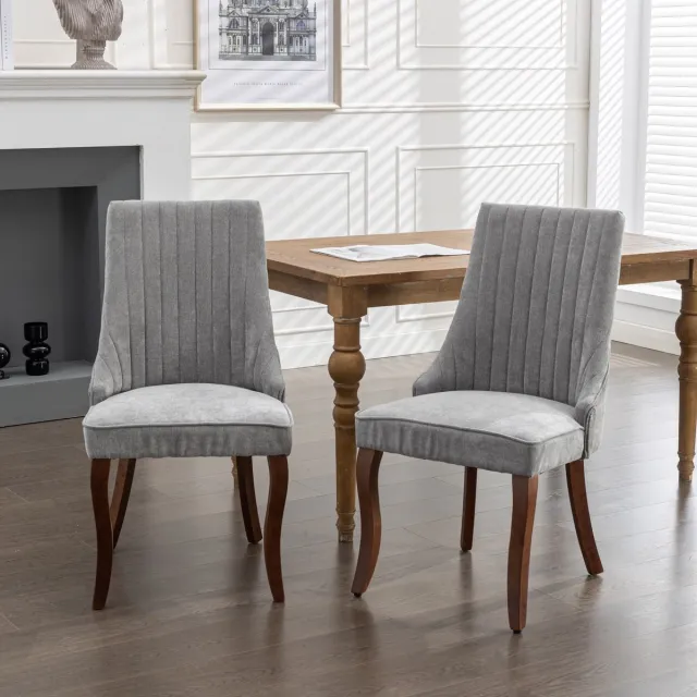 MEUNIQ eetkamerstoelen set van 2 grijs met hoge rugleuning, gestoffeerde zitting en houten poten voor eetkamer of keuken Grey