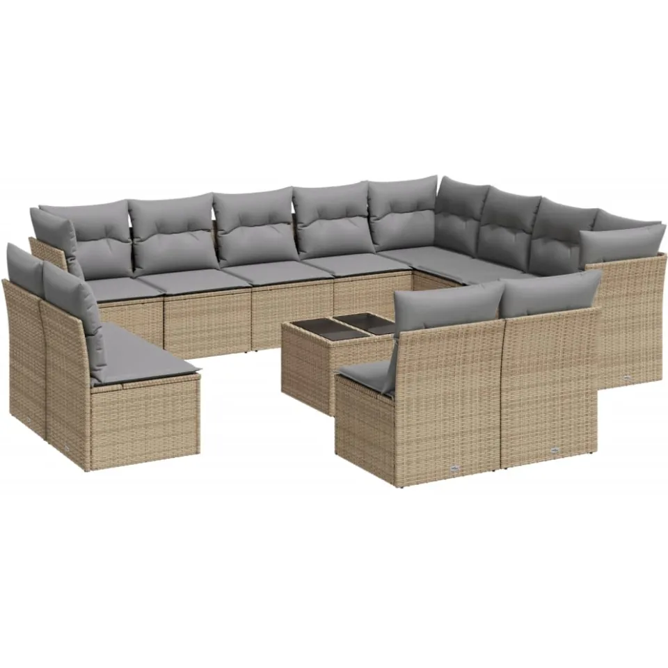vidaXL 13-delige Loungeset met kussens poly rattan beige, foto 4