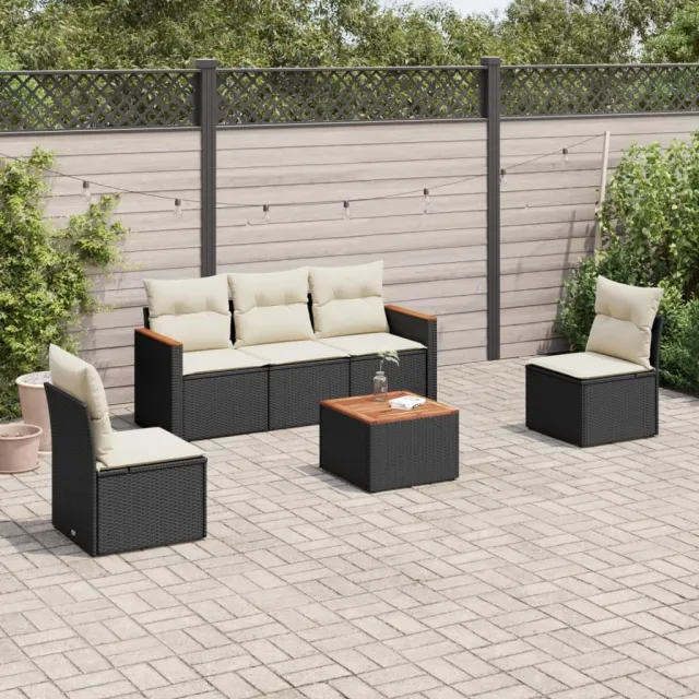 vidaXL 6-delige Loungeset met kussens poly rattan zwart, foto 2