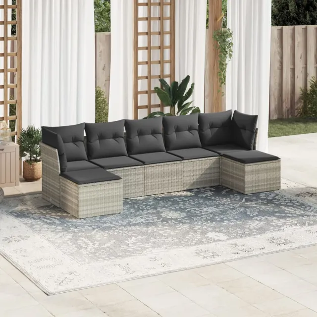 vidaXL 7-delige Loungeset met kussens poly rattan lichtgrijs grijs, foto 2