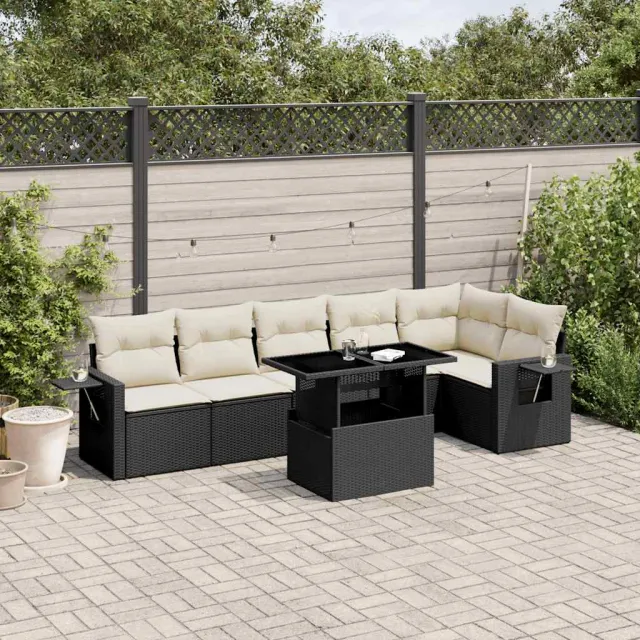 vidaXL 7-delige Loungeset met kussens poly rattan zwart, foto 2