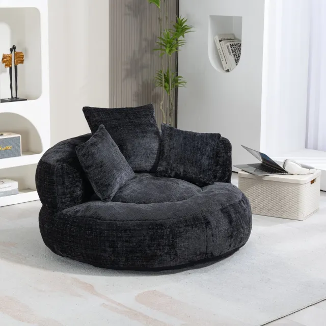 HAUSS SPOLE Fauteuil - Chenille Loungestoel - Set van 1 - Hoge Rug Met Armleuningen - Zitzak Stoel - Voor Woonkamer En Slaapkamer - Chenille Zwart