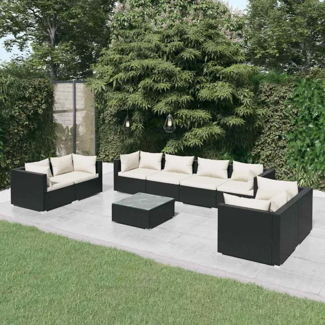 vidaXL 9-delige Loungeset met kussens poly rattan zwart, foto 2